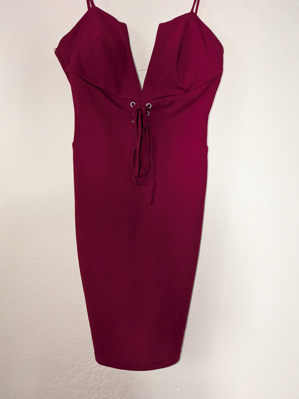 Trac Burgundy Lace-Up Midi Bodycon Dress